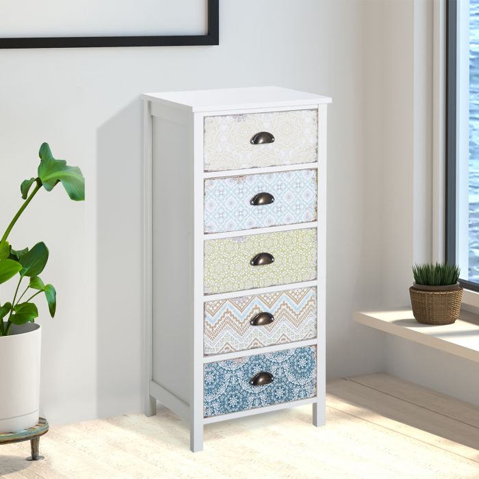 5 Drawer Decorative Storage Chest - White
