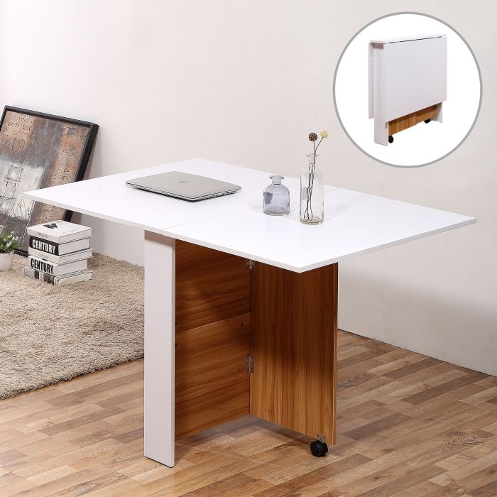 Mobile Folding Dining Table - White & Teak