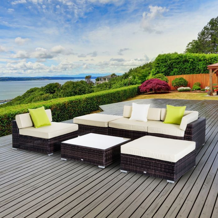6 PC Rattan Sofa Coffee Table Set 