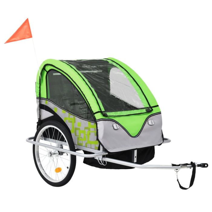 2-in-1 Bike Trailer & Stroller Green and Grey