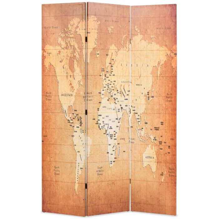 Folding Room Divider 120x170 cm World Map Yellow