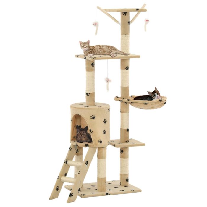 Cat Tree with Sisal Scratching Posts 138 cm Beige Paw Prints