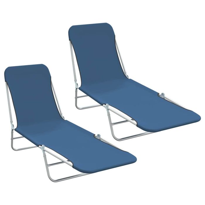 Folding Sun Loungers 2 Pieces Steel and Fabric Blue