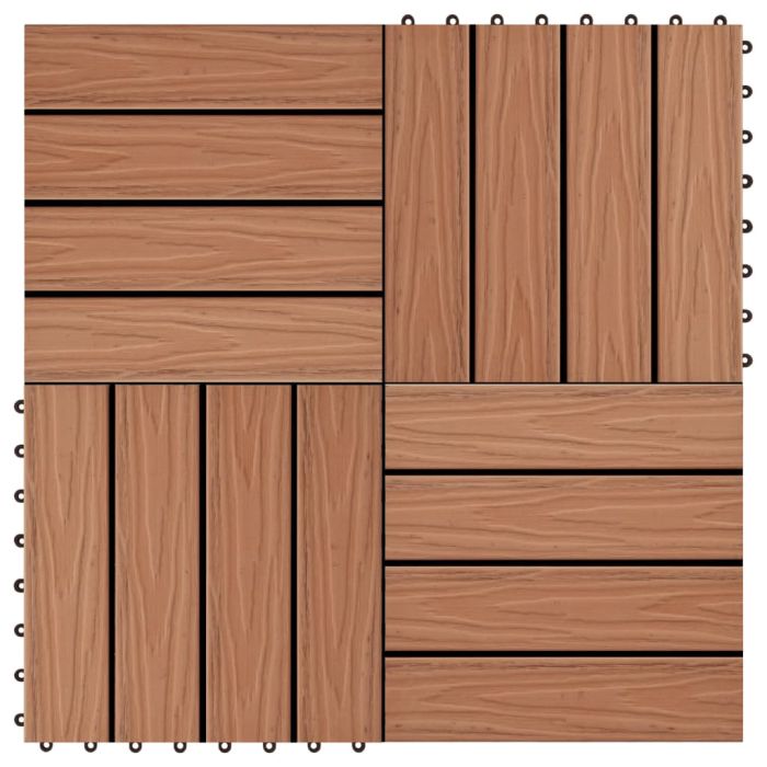 11 Pcs Decking Tiles Deep Embossed WPC 30x30cm 1 sqm Light Brown