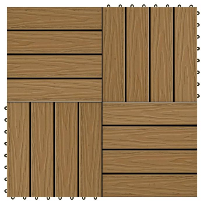 11 Pcs Decking Tiles Deep Embossed WPC 30x30cm 1 sqm Teak Colour