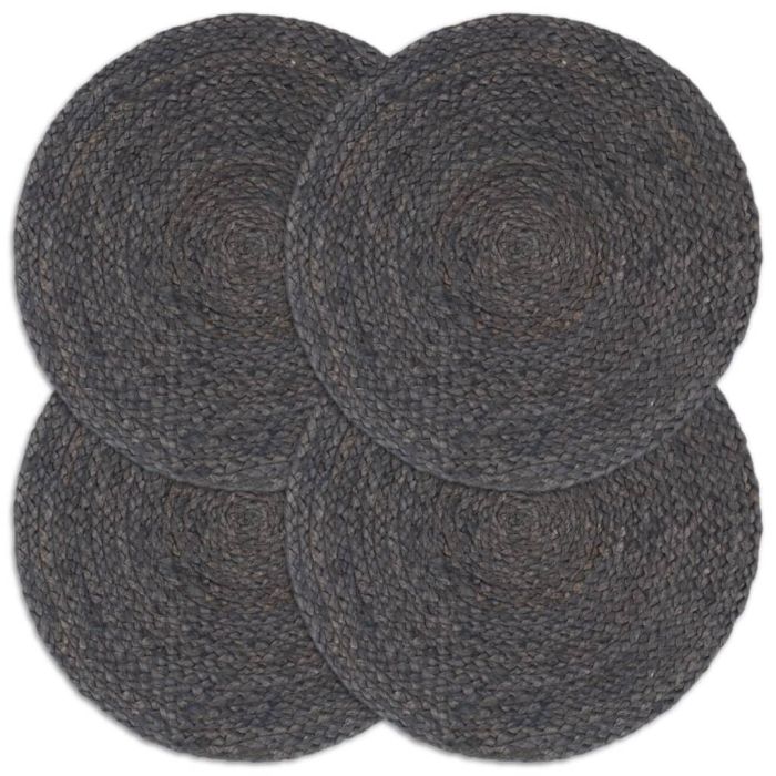 Placemats 4 Pieces Plain Dark Grey 38 cm Round Jute