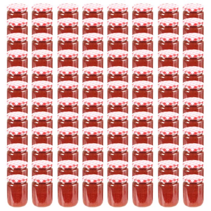 Glass Jam Jars with White and Red Lid 96 pcs 230 ml