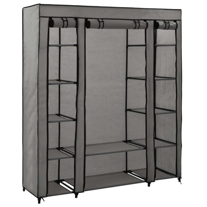 Wardrobe with Compartments and Rods Grey 150x45x176cm Fabric