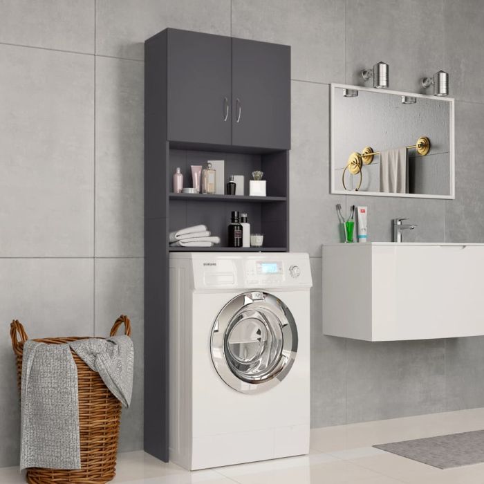 Washing Machine Cabinet Grey 64x25.5x190 cm Chipboard