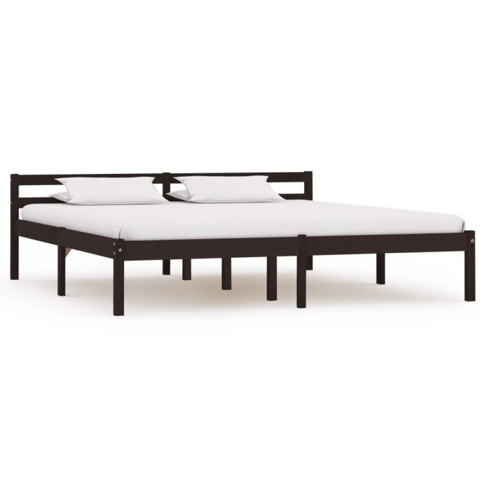 Bed Frame Dark Brown Solid Pine Wood 180x200 cm Super King