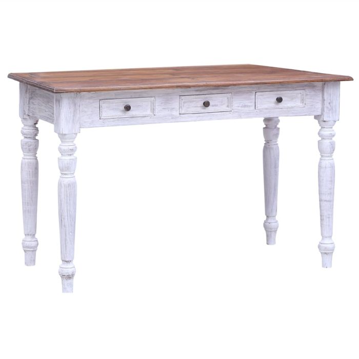 Desk with Drawers White 117x57x75 cm Solid Reclaimed Wood