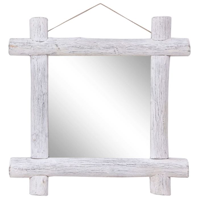 Log Mirror White 70x70cm Solid Reclaimed Wood