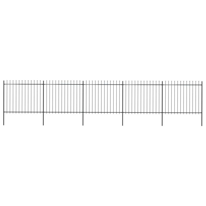 Garden Fence with Spear Top Steel 8.5x1.5 m Black