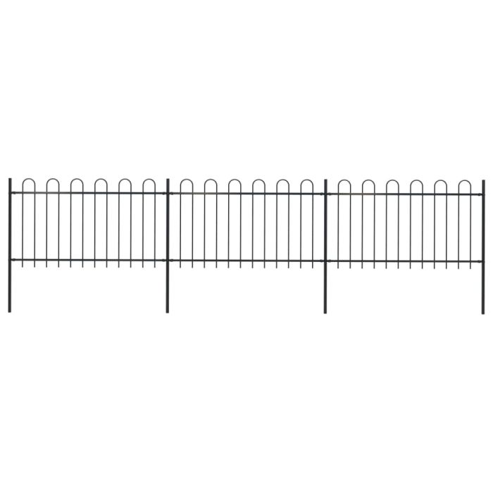 Garden Fence with Hoop Top Steel 5.1x1 m Black