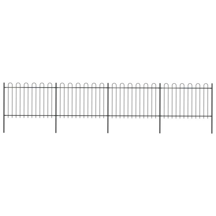 Garden Fence with Hoop Top Steel 6.8x1.2 m Black