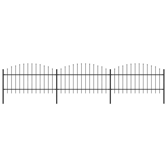 Garden Fence with Spear Top Steel 1-1.25x5.1 m Black