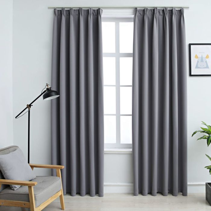 Blackout Curtains with Hooks 2 pcs Grey 140x225 cm