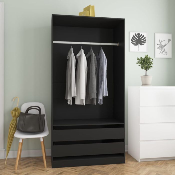 Wardrobe Black 100x50x200cm Engineered Wood - Guoxi