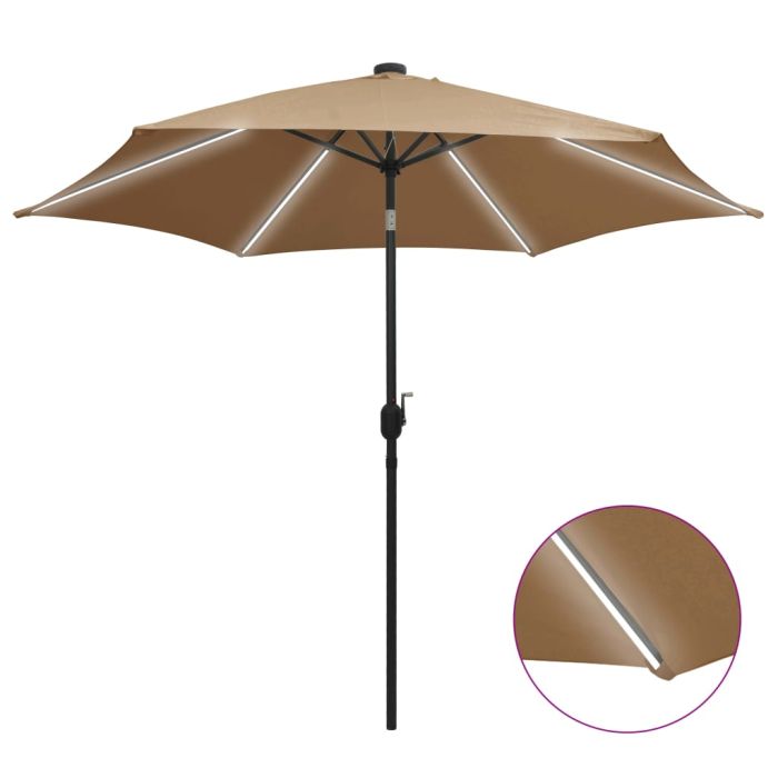 Parasol with LED Lights and Aluminium Pole 300 cm Taupe