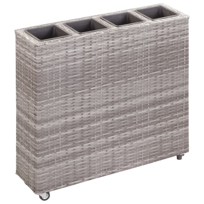 Garden Raised Bed with 4 Pots 80x22x79 cm Poly Rattan Grey