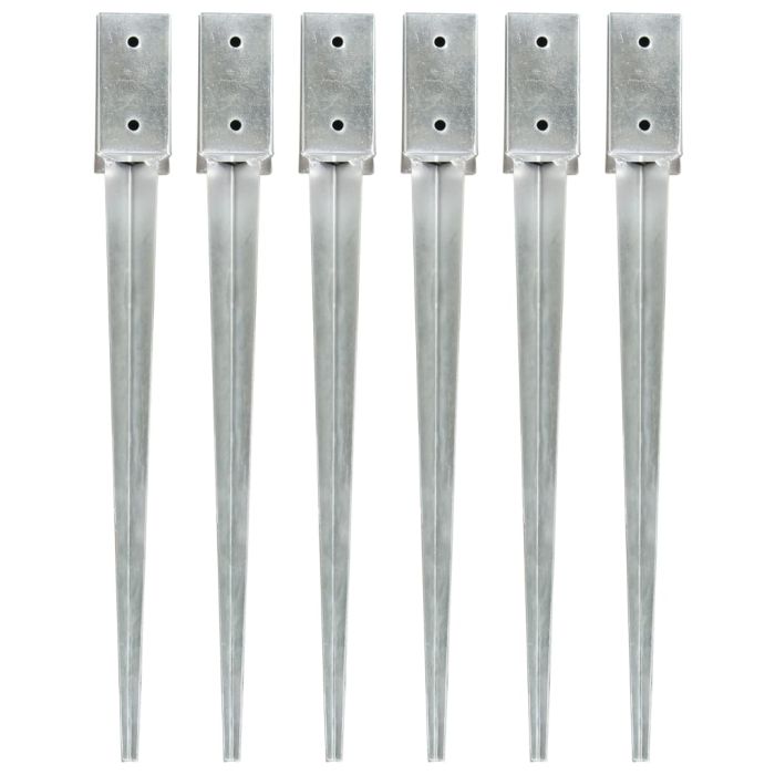 Ground Spikes 6 Pcs Silver 7x7x75cm Galvanised Steel