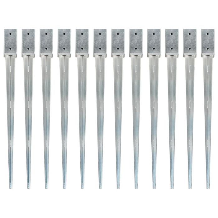 Ground Spikes 12 Pcs Silver 7x7x90cm Galvanised Steel
