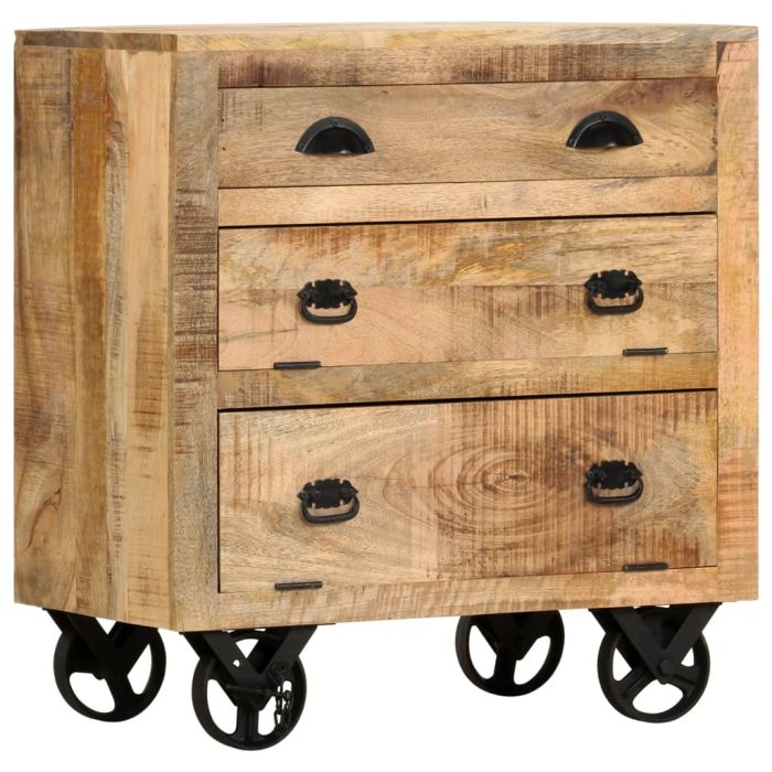 Side Cabinet with Wheel 70x40x75 cm Solid Mango Wood