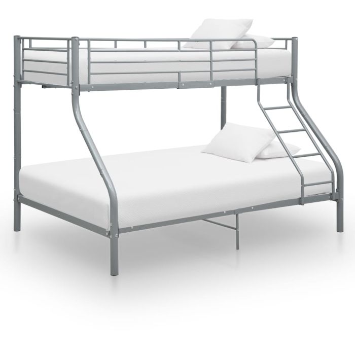 Bunk Bed Frame Grey Metal 140x200 cm/90x200 cm