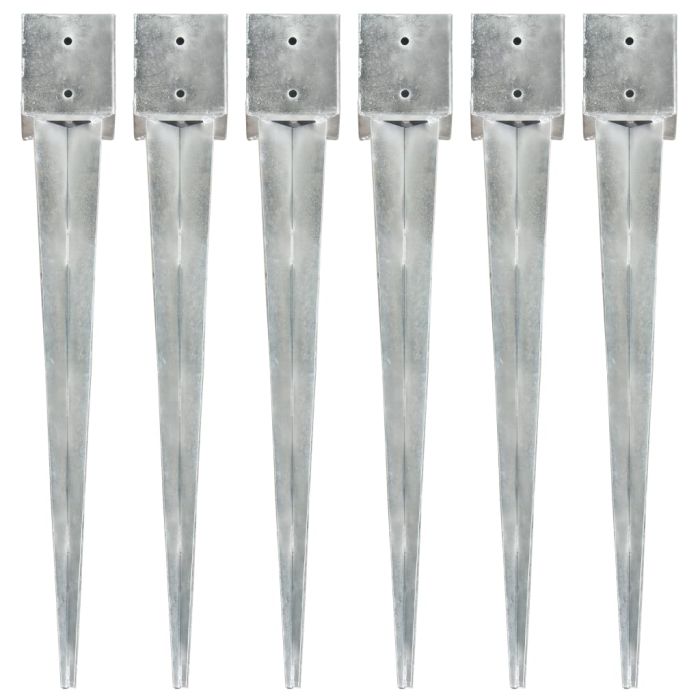 Ground Spikes 6 Pcs Silver 12x12x89cm Galvanised Steel