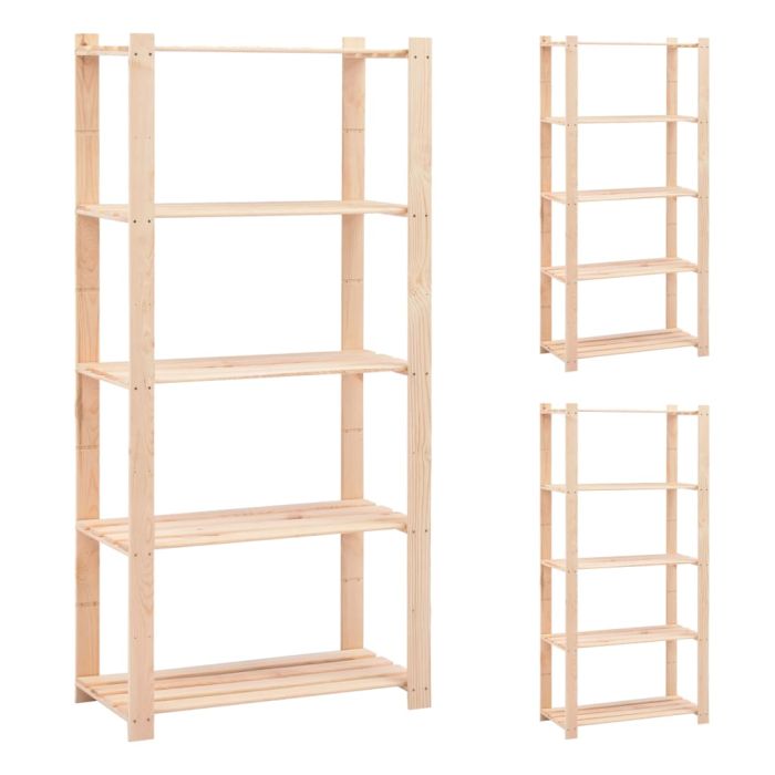 5-Tier Storage Racks 3 Pcs 80x38x170cm Solid Pinewood 250 kg