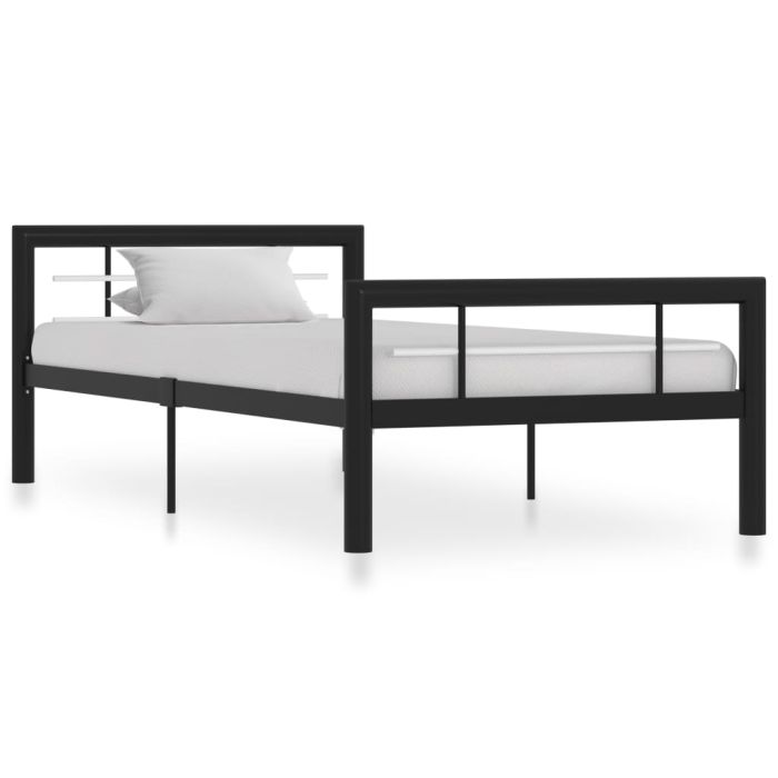 Bed Frame Black and White Metal 100x200 cm