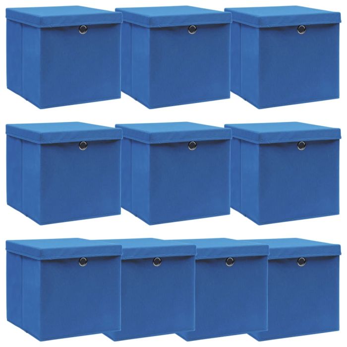 Storage Boxes with Lids 10 pcs Blue 32x32x32 cm Fabric