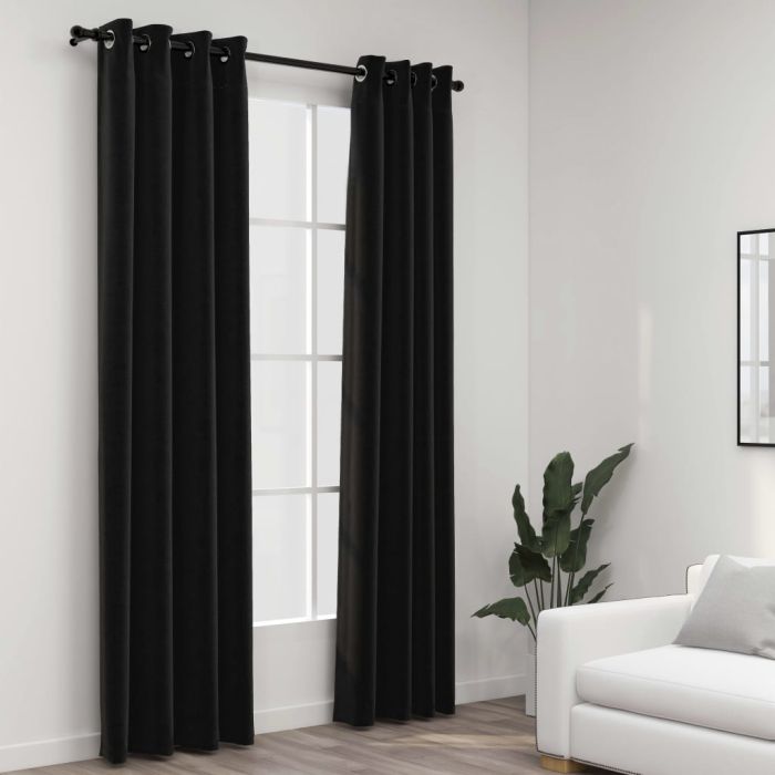 Linen-Look Blackout Curtains 2 pcs Anthracite 140x245cm