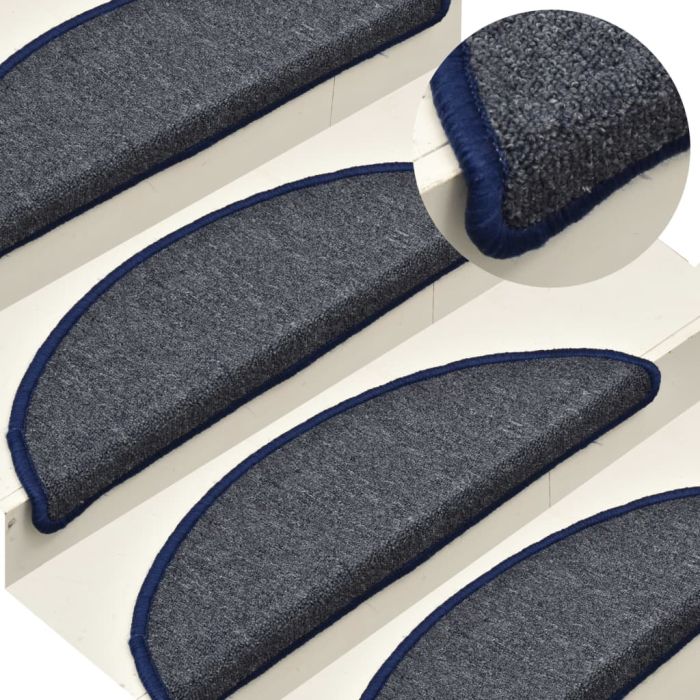 Carpet Stair Treads 15 pcs Dark Grey and Blue 56x17x3 cm