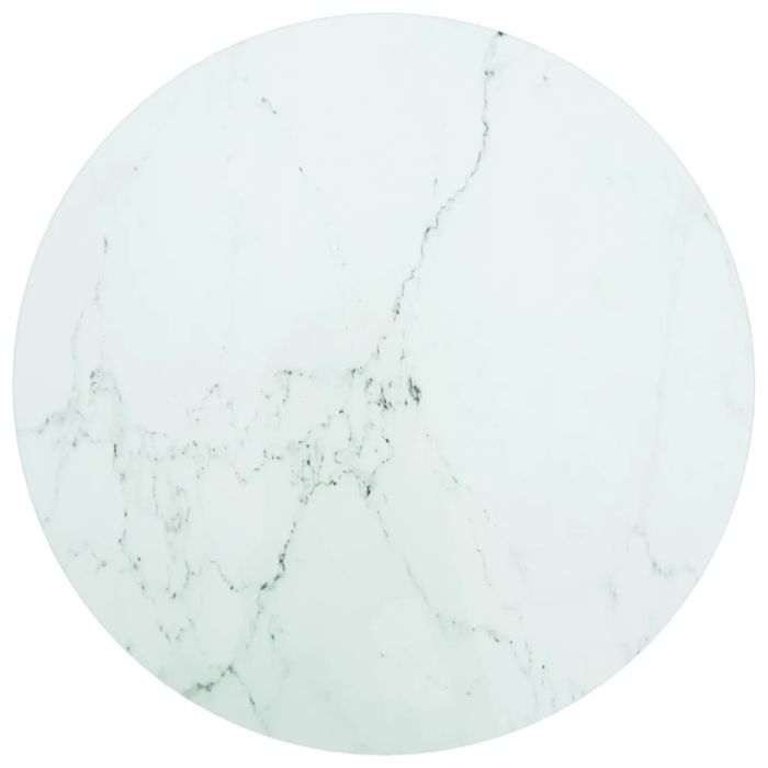 Table Top White Ã˜50x0.8 cm Tempered Glass with Marble Design