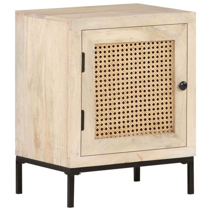 Bedside Cabinet 40x30x50cm Solid Mango Wood Natural Cane Bleach Finish - Dulan