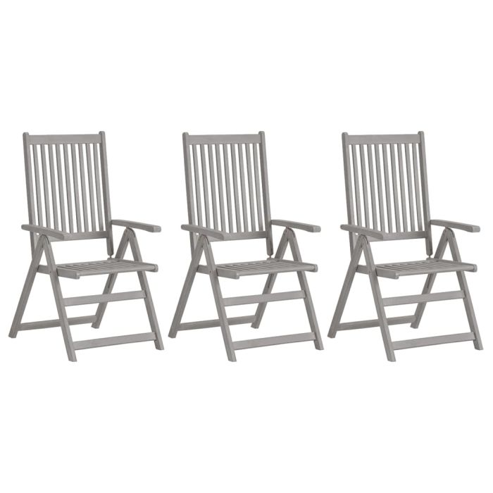 Garden Reclining Chairs 3 pcs Grey Solid Acacia Wood