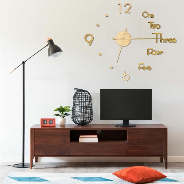 3D Wall Clock Modern Design Gold 100cm