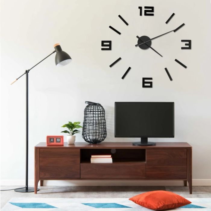 3D Wall Clock Modern Design Black 100cm