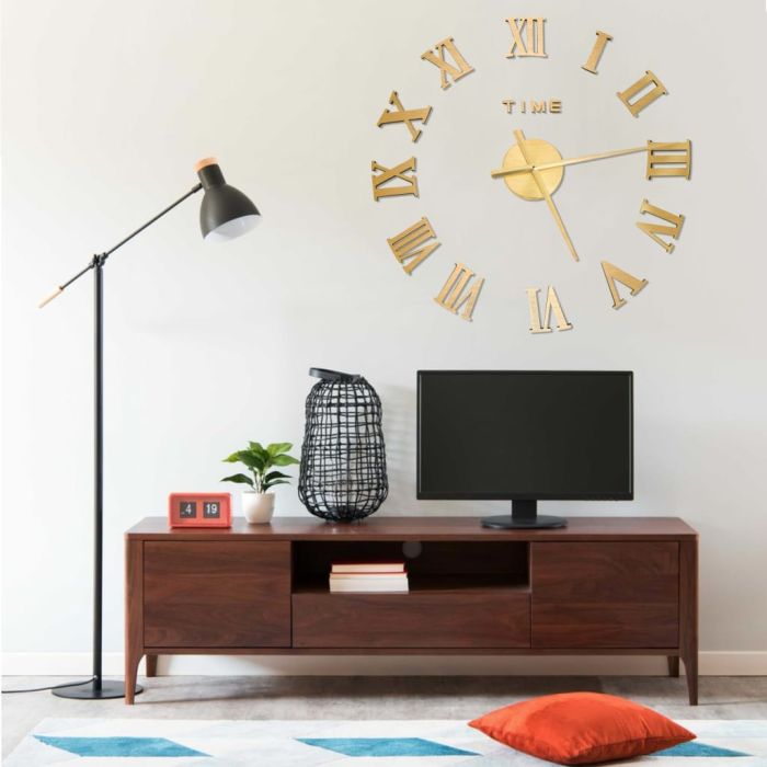 3D Wall Clock Modern Design Gold 100cm