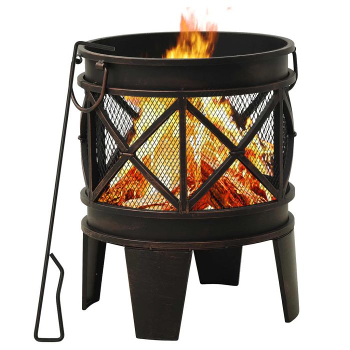 Rustic Fire Pit with Poker Î¦42x54 cm Steel