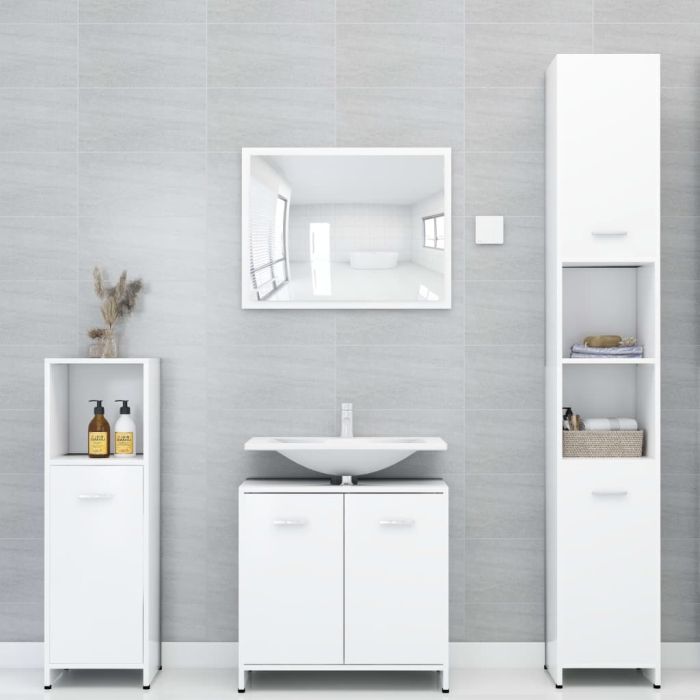 4 Piece Bathroom Furniture Set White Engineered Wood