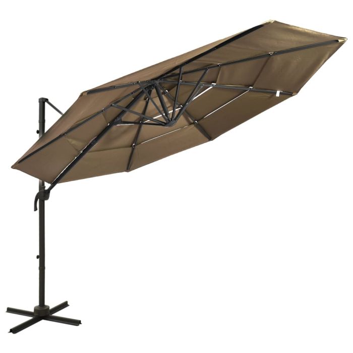 4-Tier Parasol with Aluminium Pole Taupe 3x3 m
