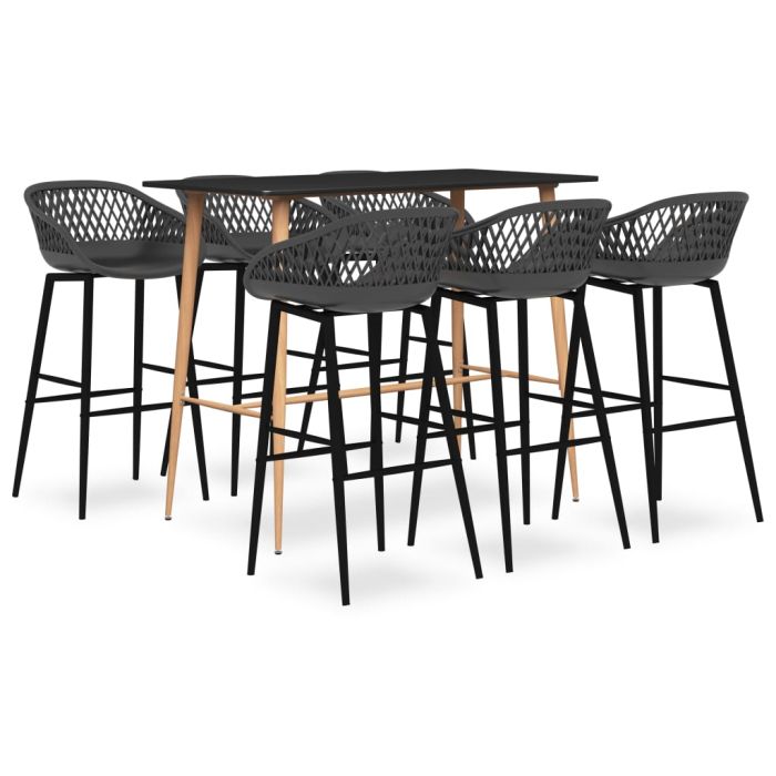 ERTFORD 7 Piece Bar Set and Grey - Black