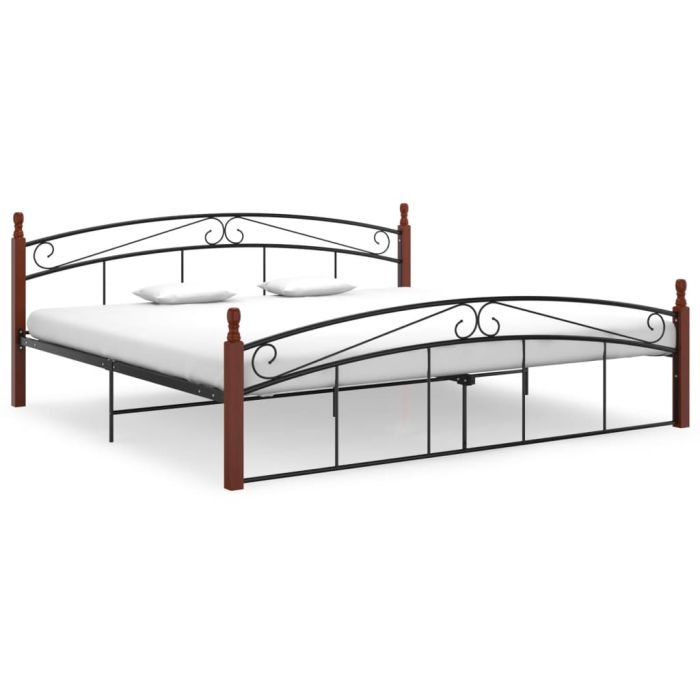 Bed Frame Black Metal and Solid Oak Wood 200x200 cm