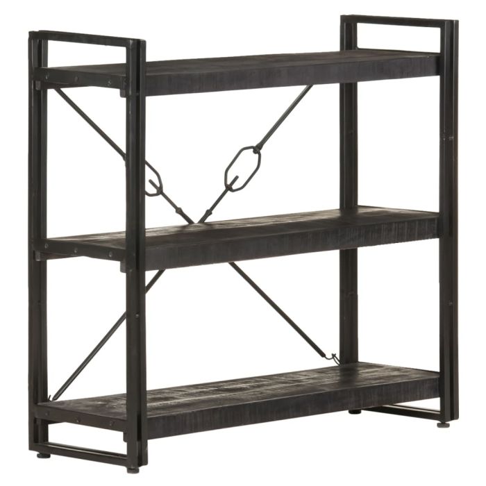 3-Tier Bookcase Black 90x30x80 cm Solid Mango Wood