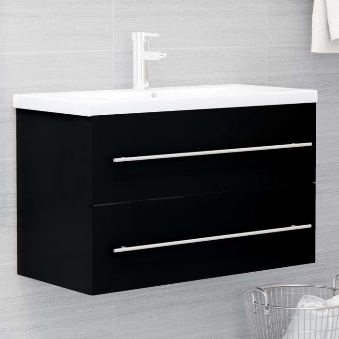 Sink Cabinet Black 80x38.5x48cm Chipboard