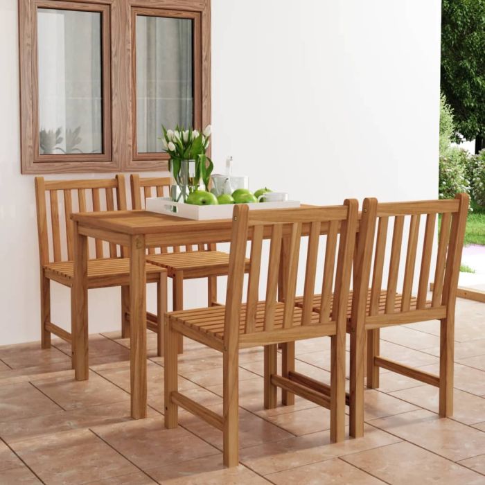 5 Pcs Garden Dining Set Solid Teak Wood