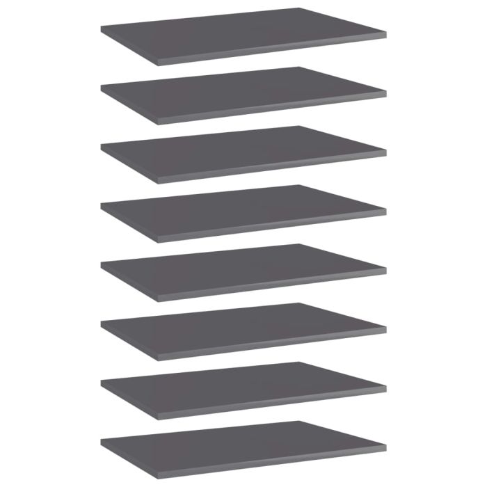 Bookshelf Boards 8 pcs High Gloss Grey 60x40x1.5 cm Engineered Wood