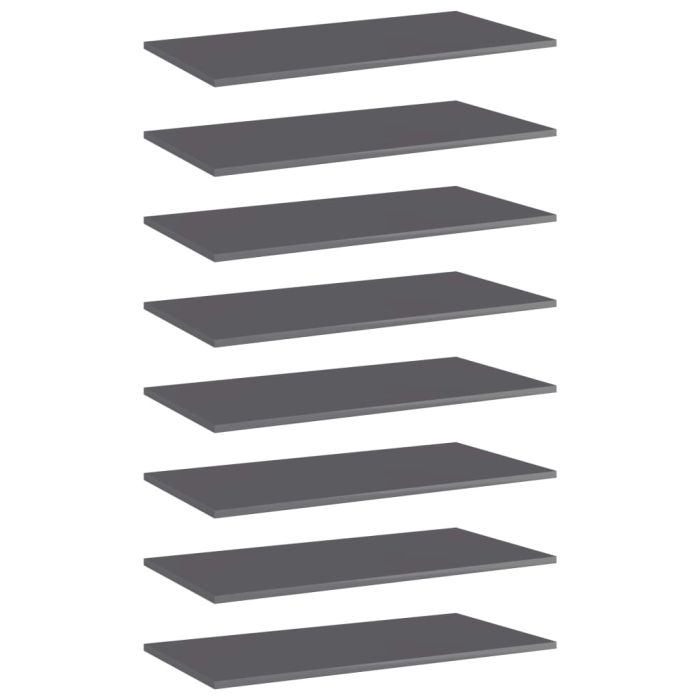 Bookshelf Boards 8 pcs High Gloss Grey 80x40x1.5 cm Engineered Wood